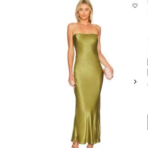 x REVOLVE Angel Strapless Midi Dress | SNDYS | Olive Green Wedding Guest Dress